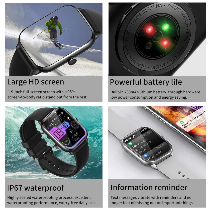 LIGE 2023 Smartwatch 1.9 hüvelyk Teljes Képernyő Bluetooth Hívja pulzusszám Aludni Monitor 100+ Sport Modellek Intelligens Karóra Férfiaknak a Nők2