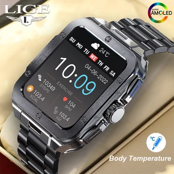 LIGE Férfi Acél Smartwatch Bluetooth Hívás Valós idejű pulzusmérő Hőmérő Sport Fitness Ember Intelligens Karóra Az Android-ios