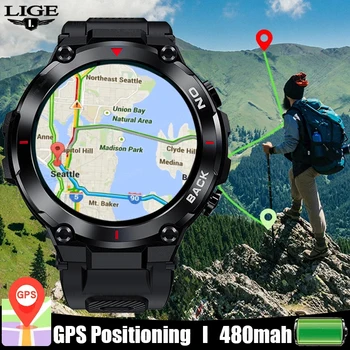 LIGE GPS Új Intelligens Karóra Férfi Szabadtéri Sportok Fitness Karkötő Vérnyomás Óra IP68 Vízálló Férfi Smartwatch Az Android-IOS
