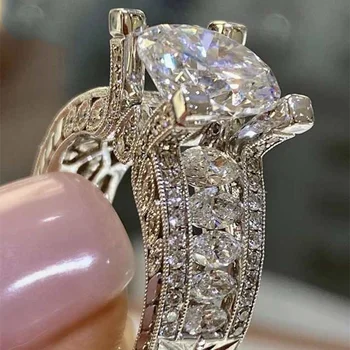 Luxus Divat Ezüst Színű Gyűrűk a Nők, Gyönyörű Berakásos Fehér Cirkon Fél Eljegyzési Gyűrű Ékszer