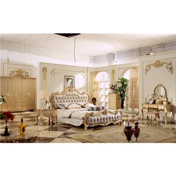 luxus királyi díszes tömör fa haza ágy szoba bútor, hálószoba szett
