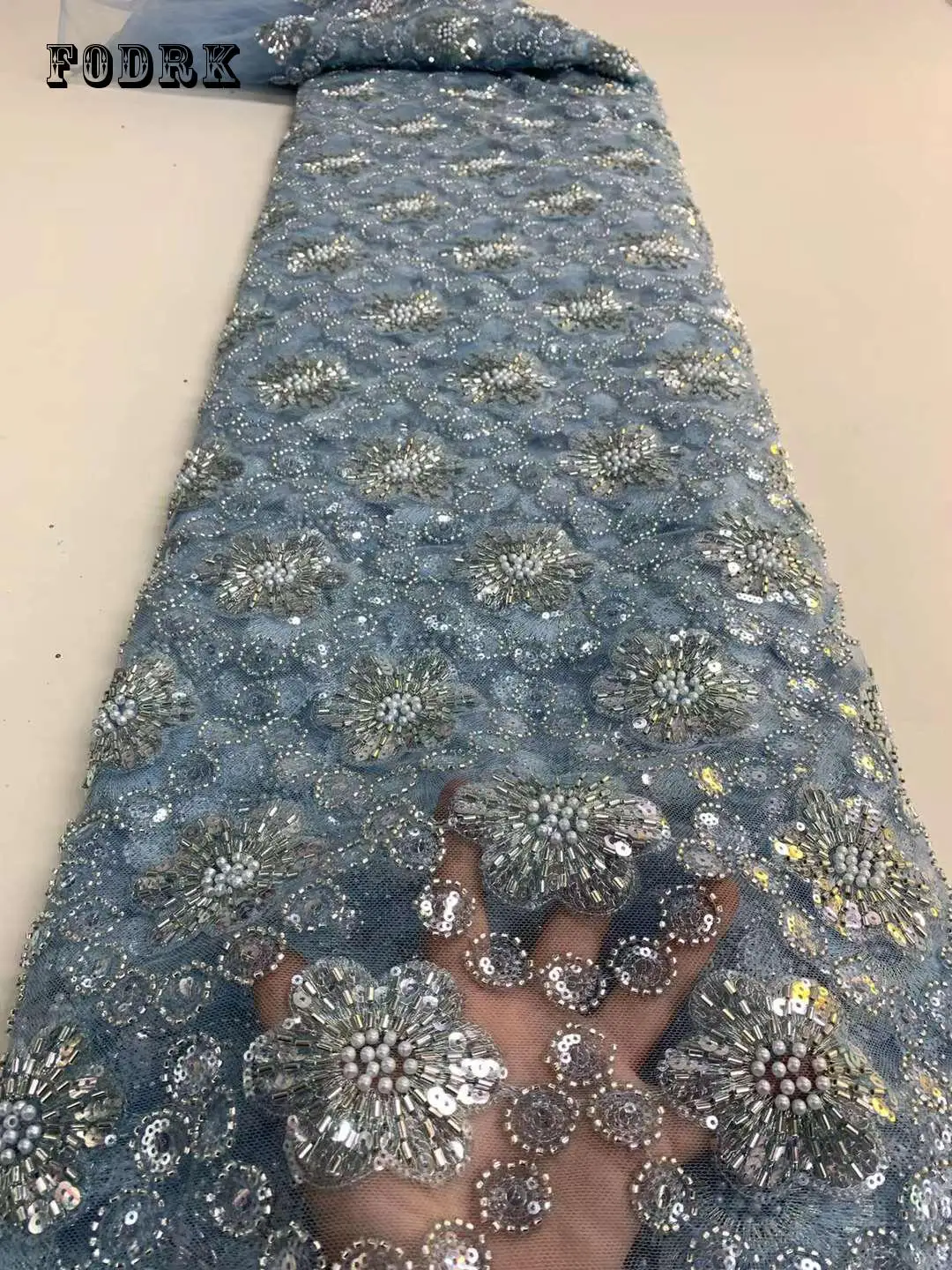 Luxus Nigériai Kézzel Készített Gyöngyök Csipke Fabric2023 Magas Minőségű Flitterekkel Gyöngyös Hímzett Afrikai Francia Csipke Anyag Dr88ess4