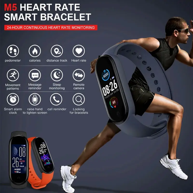 M5 Intelligens Karóra Férfi Női pulzusmérő Vérnyomás Fitness Tracker Smartwatch Zenekar 5 Sport Karóra IOS-Android3