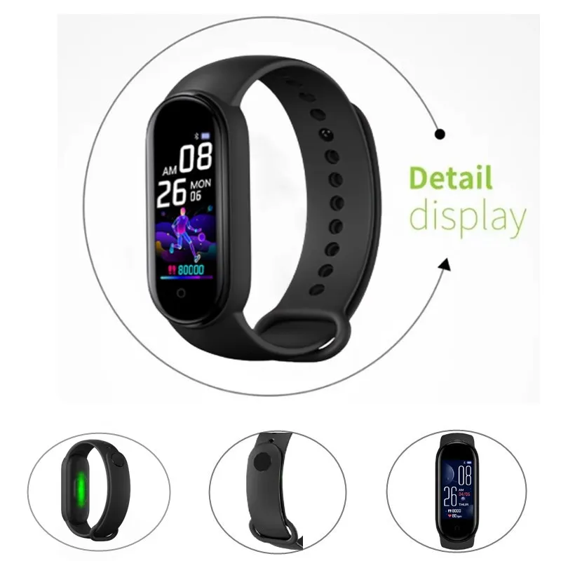 M5 Intelligens Karóra Férfi Női pulzusmérő Vérnyomás Fitness Tracker Smartwatch Zenekar 5 Sport Karóra IOS-Android5
