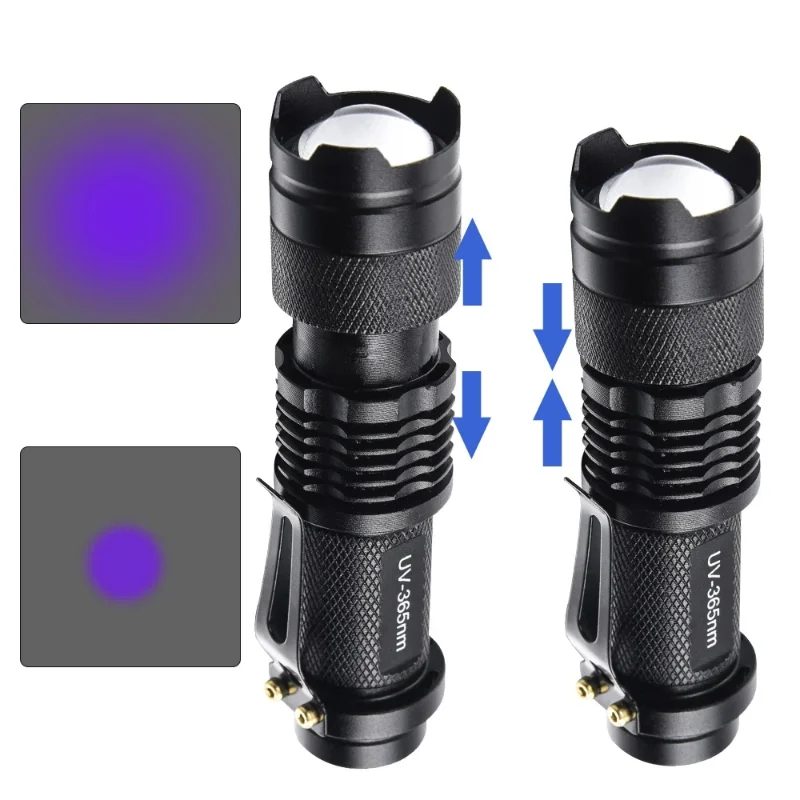 Mini UV LED-es Elemlámpa, Hordozható Ultraibolya Fekete Fény 395/365nm 3 Mód Nagyítható Fáklya Pet Vizelet Foltok Skorpió Érzékelő Lámpa4