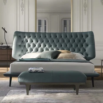 Minimalista luxus bőr ágy, hálószoba 1,8 m-es dupla esküvő ágy Modern minimalista tervező modell bőr ágy