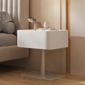 Minimalista olasz design fenyő fa éjjeli szekrény, hálószoba bútor, modern, minimalista, világos luxus, mikroszálas bőr ágy