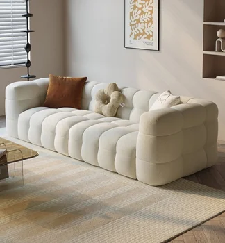 Modern, egyszerű, luxus vattacukor kanapé, egyenes sorban, a krém stílusú, nappali, négy személy kanapé