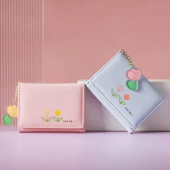 Márka Tervezője Tulipán PU Bőr Női Pénztárca koreai Aranyos Standard Táska, Rövid Méret erszényem Kártya Tartóját