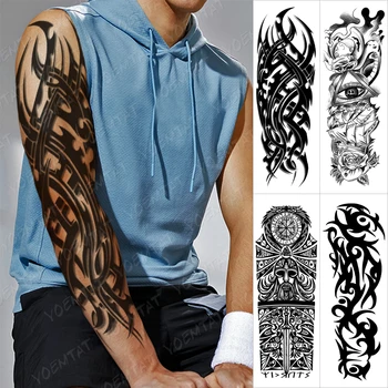 Nagy Kar Hüvely Tetoválás, Fekete Maori Totem Vízálló Ideiglenes Tatto Matrica Törzsi Láng Body Art, Tele Hamis Tetoválás A Nők, Férfiak