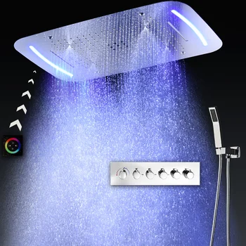 Nagy Áramlási Modern Elektromos LED Nagy Csapadék Zuhanyfejjel 304 SUS Vízesés Ködös Felső Zuhany Nagy Áramlási Sárgaréz Vezérlő Szelep