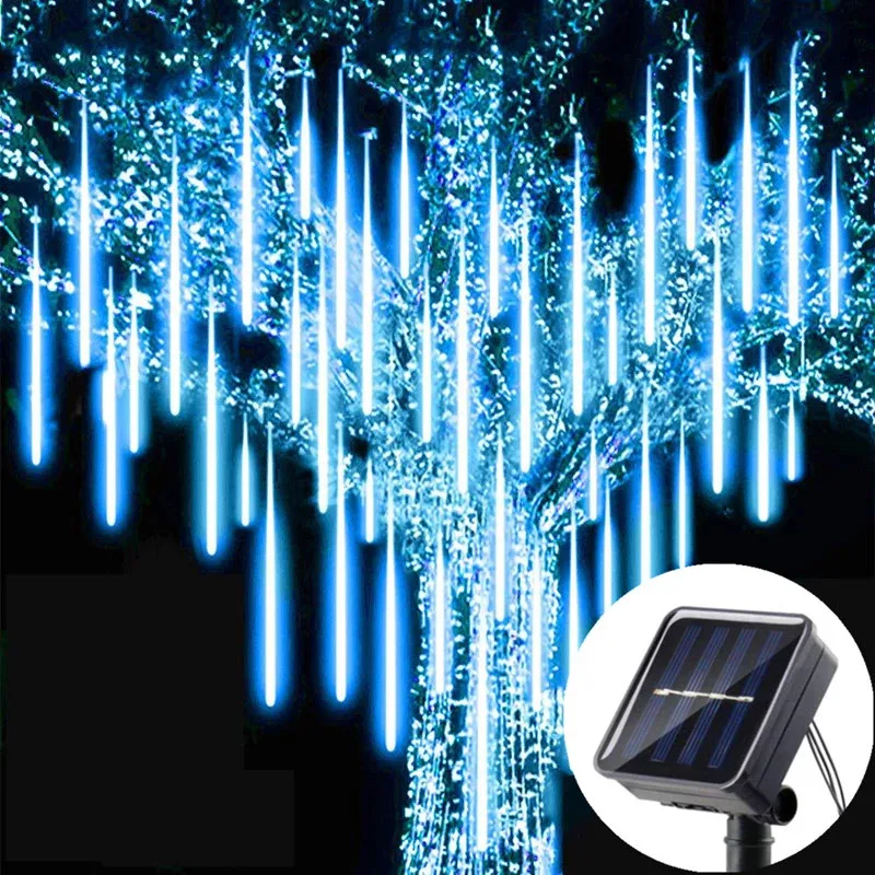 Napelemes LED Meteorzápor Fény Ünnep String Fény Vízálló Fairy Garden Decor Kültéri Led Utcai Garland Karácsonyi Dekoráció0