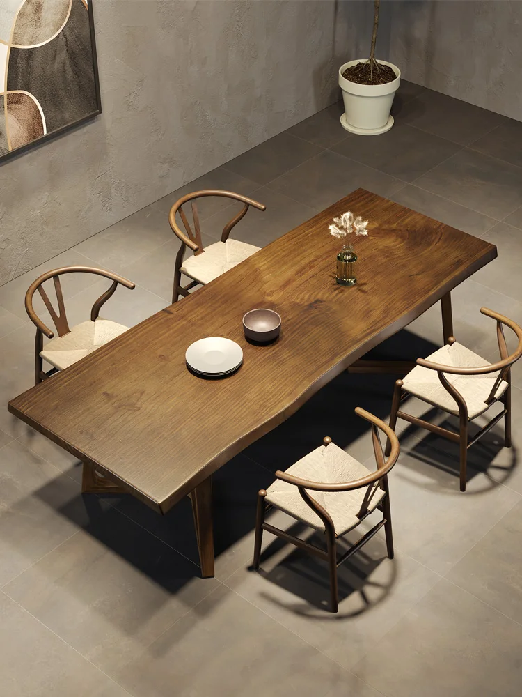 Napló asztal, szék kombináció téglalap alakú háztartási hosszú asztal modern tea asztal retro Északi kávézó tömör fa asztal2