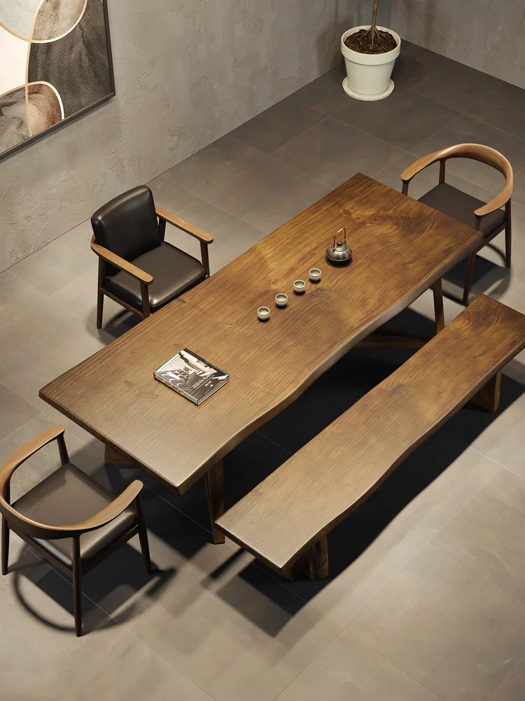 Napló asztal, szék kombináció téglalap alakú háztartási hosszú asztal modern tea asztal retro Északi kávézó tömör fa asztal3