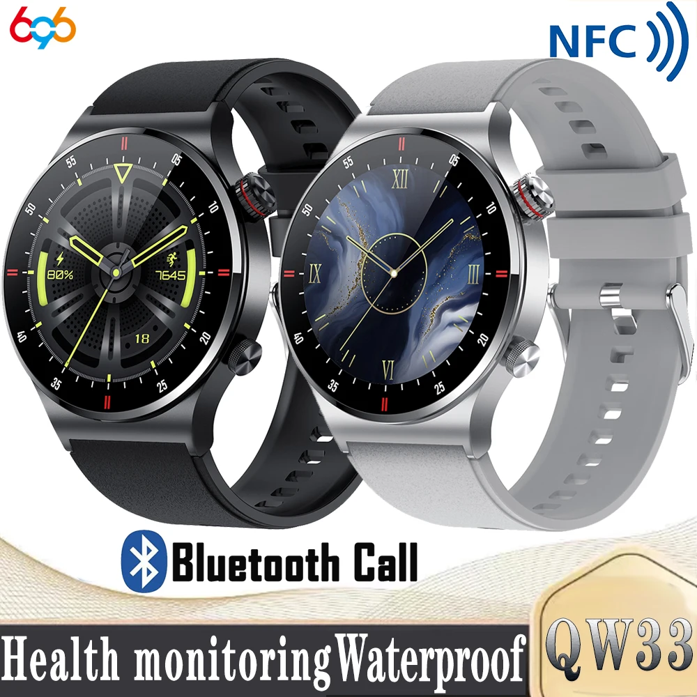 NFC Blue Tooth Hívás Smartwatch Férfiak EKG PPG vérnyomásmérő Sport Fitness Bussiness Intelligens Karóra IPS QW33 Az IOS-Android0