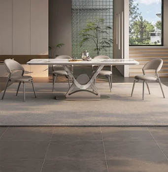 Olasz stílusú rock testület étkező asztal, modern, egyszerű high-end téglalap alakú háztartási étkező asztal, szék kombináció