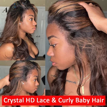 Ombre Jelölje ki a Színes Crystal HD 360 Csipke Frontális Emberi hajból készült Paróka, Glueless Átlátszó 13x4 Csipkével, Göndör Paróka Baba Haja Hullámos