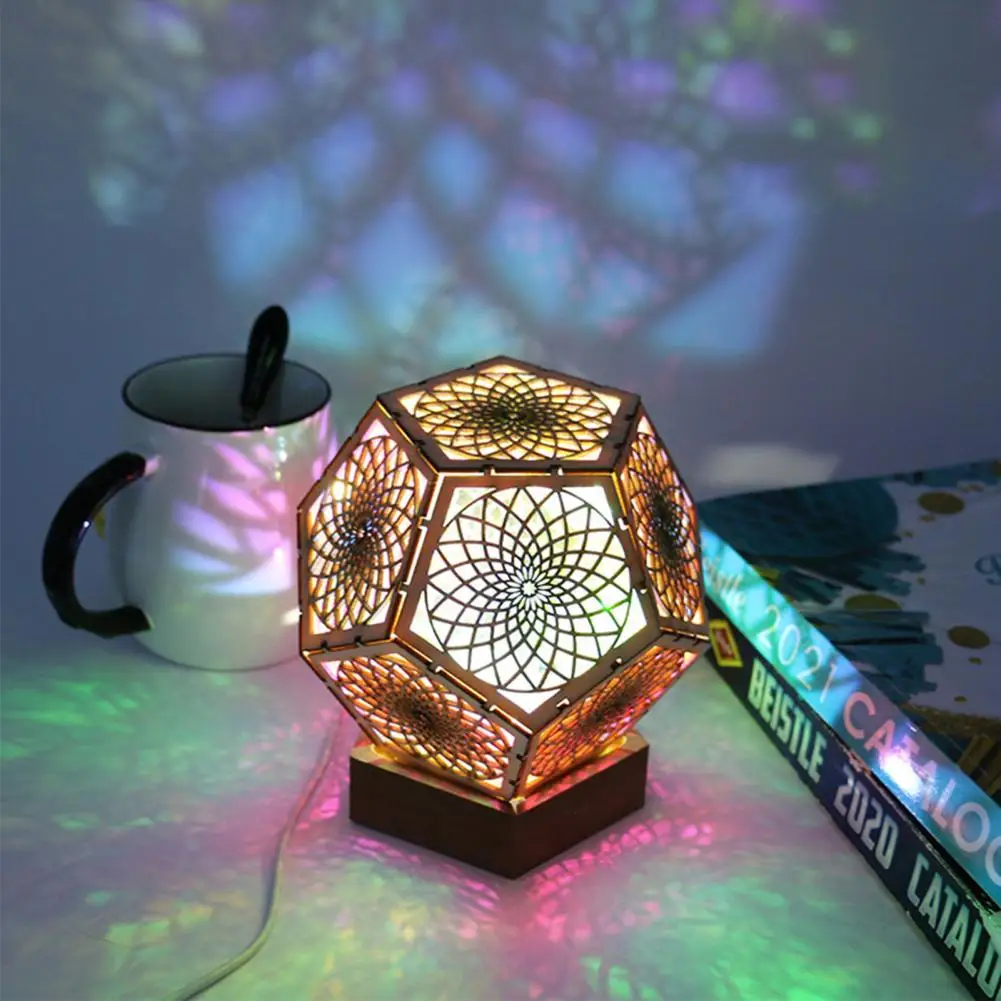 Poliéder LED Projektoros Lámpa Gyönyörű, Könnyű kezelhetőség Fa Vetítés Éjszakai Fény Dekoratív Padló Este Lámpa Fél3