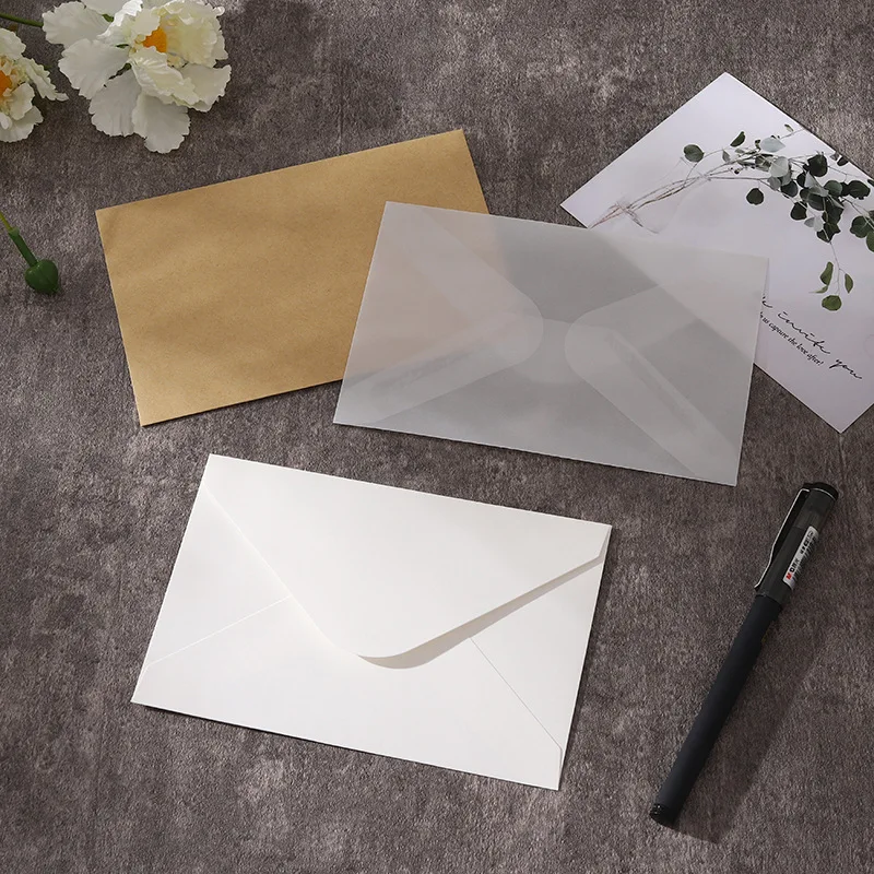 Raktáron üres áttetsző kénsav papír Európai stílusú boríték fehér marhabőr scalper boríték kis üzleti ellátás1