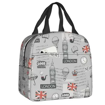 Retro Londoni Brit Minta Szigetelt Ebéd Bag egyesült KIRÁLYSÁG Egyesült Királyság Vízálló Hűvösebb Termikus Ebédet A Nők Élelmiszer-Tote Bags
