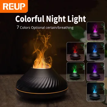 REUP Vulkáni Láng Aroma Diffúzor illóolaj Lámpa 130ml USB Hordozható Levegő Párásító Színes Éjszakai Fény, Illat Otthon
