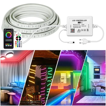 RGB LED Szalag Világítás AC 220V IP67 Vízálló, Flexibilis Szalag Lámpa SMD 5050 Szabályozható LED Szalag Szalag EU-Csatlakozó Vezérlő