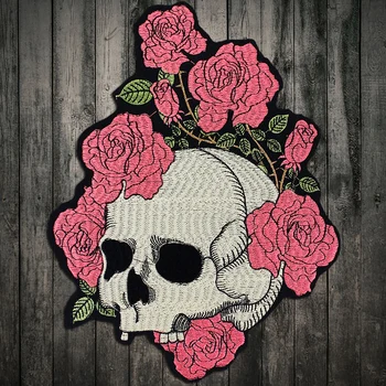 Rózsaszín rózsa koponya motoros felvarró Kabát hordozó, punk motorkerékpár hímzés csontváz motoros jelvény, koponya javítás Ruha Kiegészítő