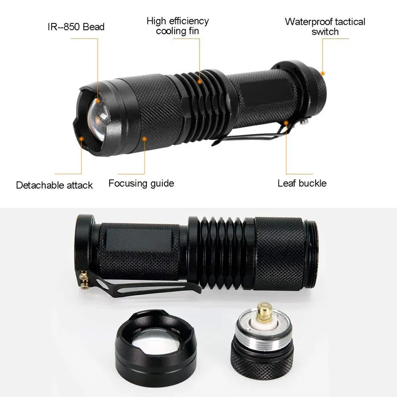 SK98 850NM Infravörös Lámpa Focus 1-mód, IR-850 LED-es Zseblámpa, IR LED Lámpa éjjellátó Kamera Fényt 18650 Zseblámpa1
