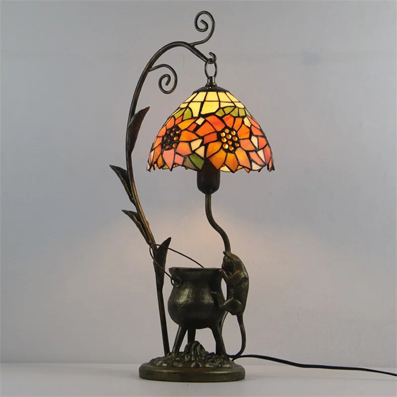 SOFITY Tiffany asztali Lámpa LED-es Évjárat Színes Üveg Kreatív Macska asztali Lámpa Divat Dekoráció Otthon Hotel Hálószoba Éjjeli2