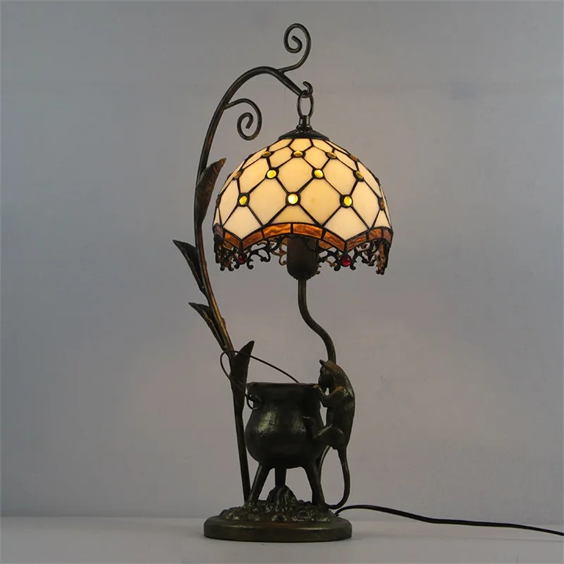 SOFITY Tiffany asztali Lámpa LED-es Évjárat Színes Üveg Kreatív Macska asztali Lámpa Divat Dekoráció Otthon Hotel Hálószoba Éjjeli3