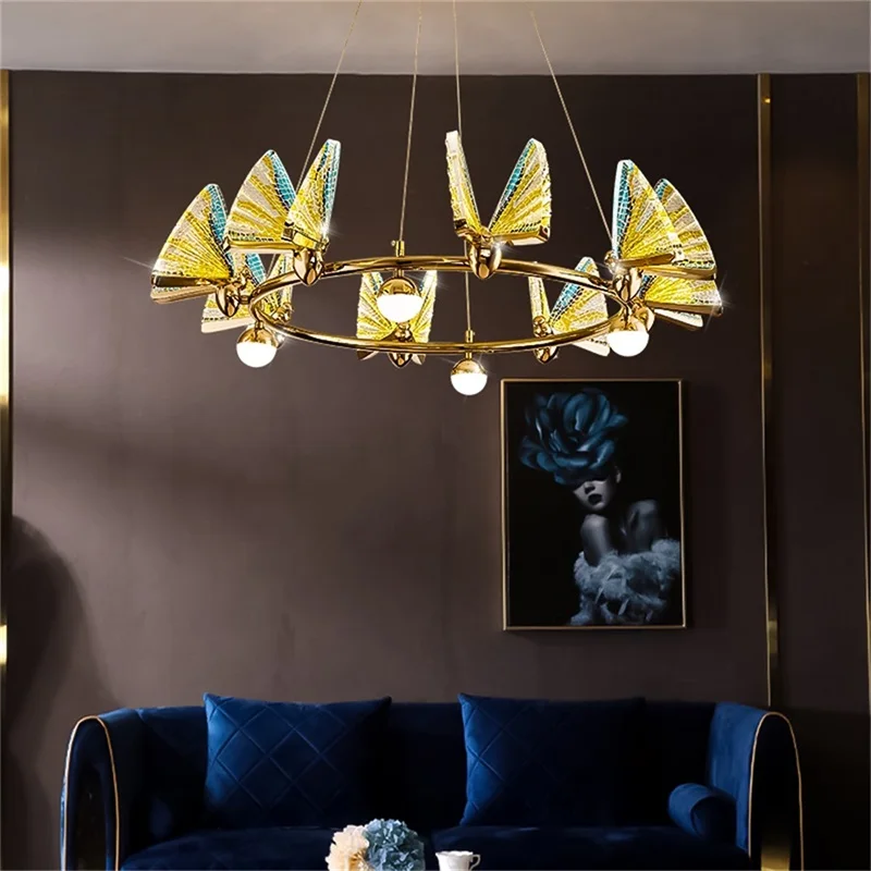 SOFITY Északi Színes Csillár Lámpa Lámpatestek függesztett Lámpák Pillangó Gyűrű Haza, Otthon Dekoráció3