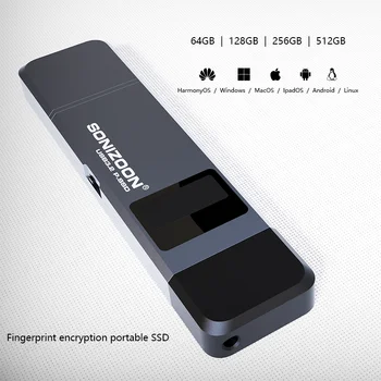 SONIZOON 256 gb-os Fingerprint Titkosítási írásvédelem Funkció a Hordozható SSD TPYEC3.2 Pen Drive USB3.0USB Flash Meghajtó, Mac