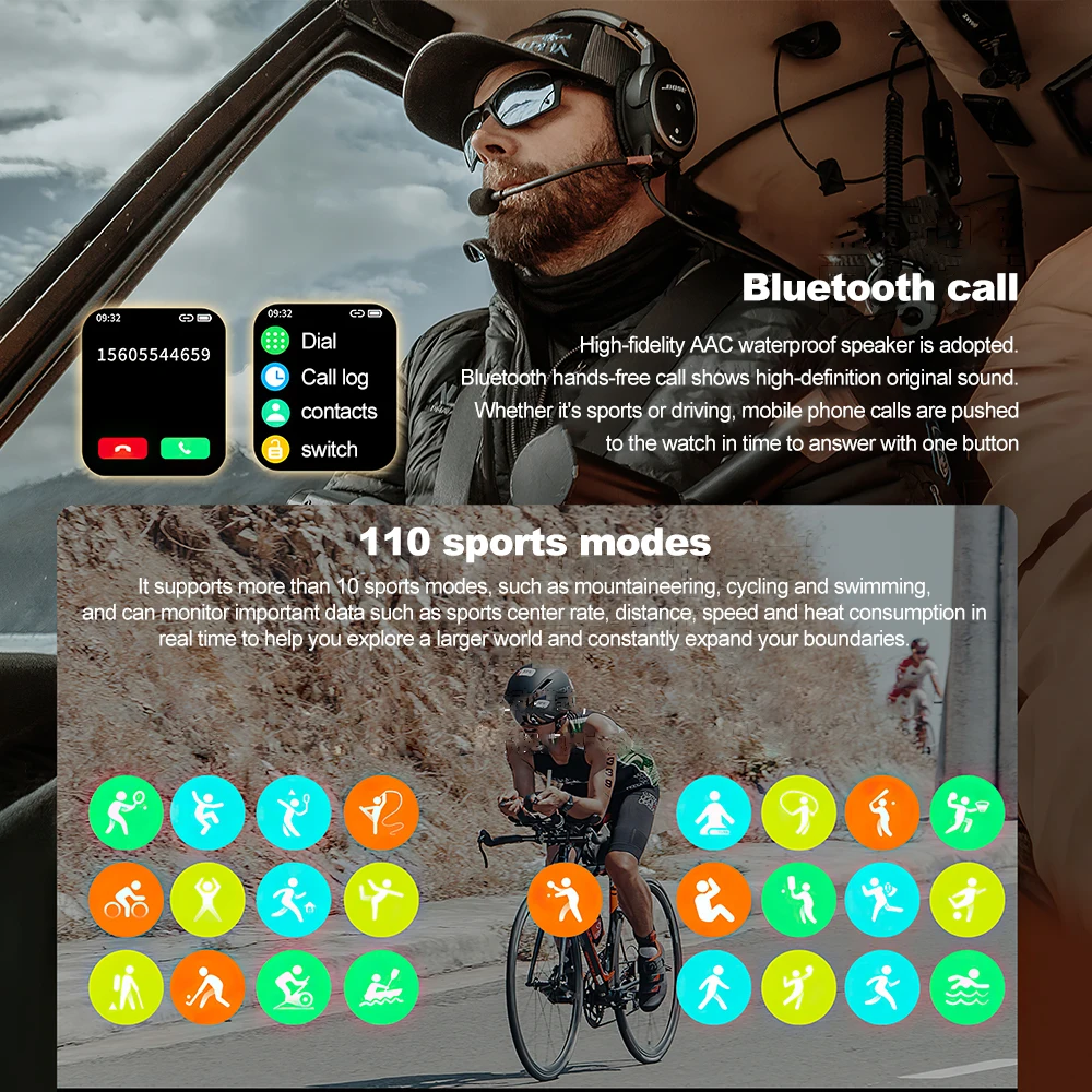 Sport Intelligens Karóra 1.85 Hüvelykes Képernyő Bluetooth-Hívja Fitness Smartwatch IP68 Vízálló Tevékenység Kalória Lépés Távolság Tracker1