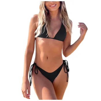 Szexi Nők Háromszög Bikini Szett Osztott Fürdőruha Egyszínű Kétrészes Fürdőruha Nyári Beach Úszás Fürdőruhát 2023
