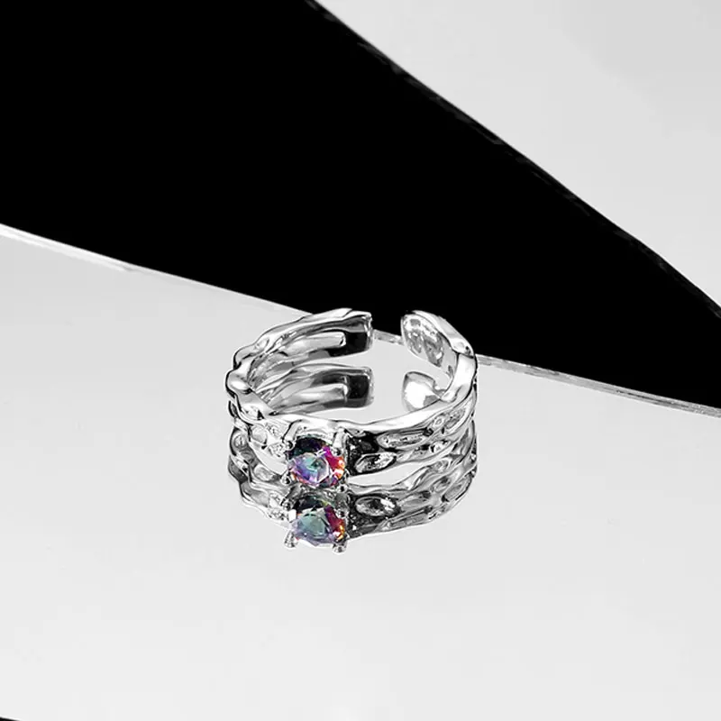Természetes Kő Pár Gyűrűk Esztétikai Y2K Szabálytalan Üreges Szárny Gyűrű Kő Geometriai Egirl Pár Gyűrű, Ékszerek, Új3