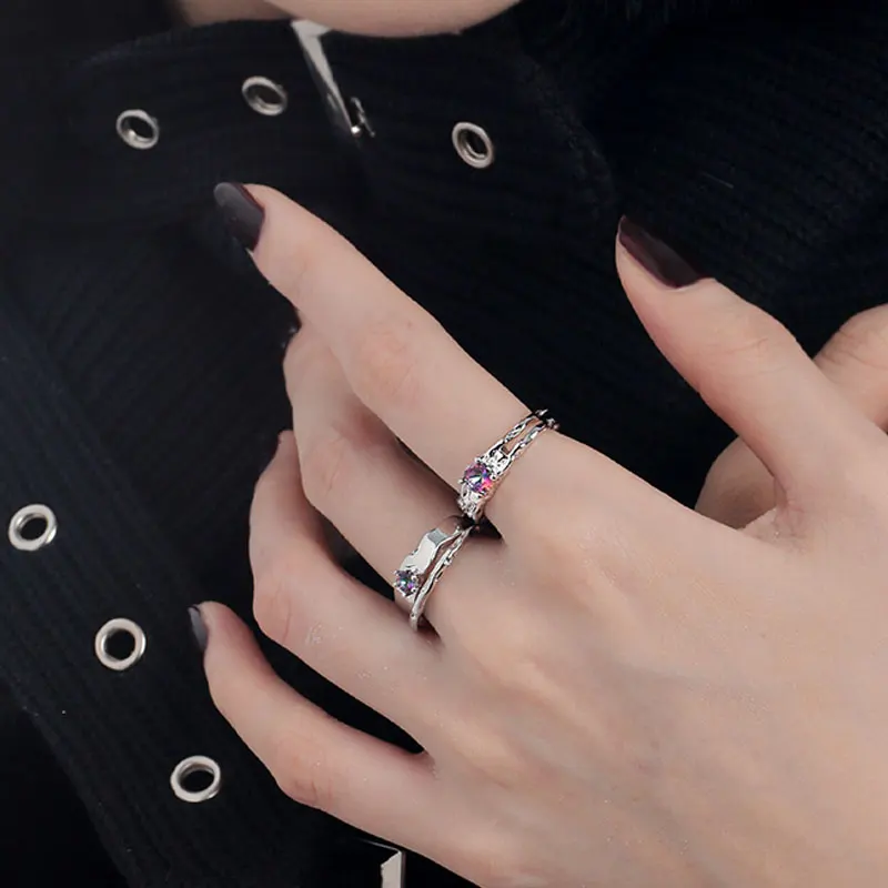 Természetes Kő Pár Gyűrűk Esztétikai Y2K Szabálytalan Üreges Szárny Gyűrű Kő Geometriai Egirl Pár Gyűrű, Ékszerek, Új5