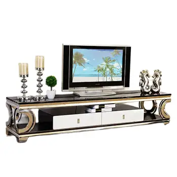Természetes márvány Rozsdamentes acél TV-Állvány modern Nappali Otthon Bútor, tv led monitor állvány mueble tv szekrény mesa tv asztal