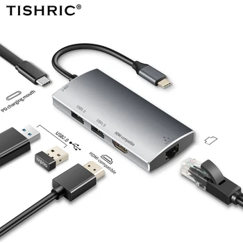 TISHRIC 5 1 C Típusú HDMI-Kompatibilis/100M RJ45/2-Port USB2.0/PD Teljesítmény Multi-function Átalakító 4K USB Hub a MacBook Huawei