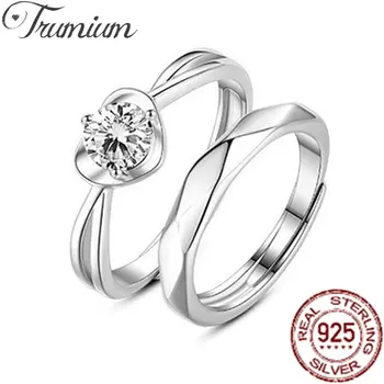 Trumium Valódi 925 Sterling Ezüst Szerető Gyűrű Állítható Gyűrű Pár Szív Alakú Cirkon Évforduló Romantikus Ékszerek