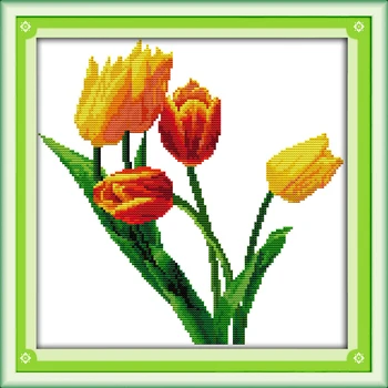 Tulipán keresztszemes készlet virág 18ct 14ct 11ct gróf nyomtatott vászon varrás, hímzés DIY kézzel készített kézimunka