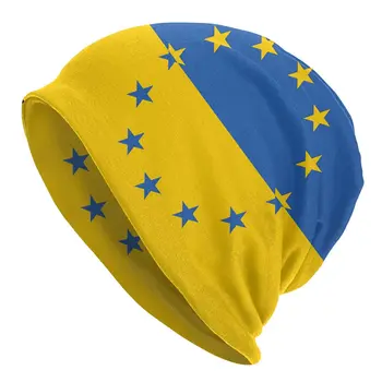 Ukrajna Európai Uniós Zászlót, Beanie Motorháztető Kötött Sapka Férfi Női Unisex Divat Felnőtt Ukrán Meleg Téli Skullies Sapkák Sapka