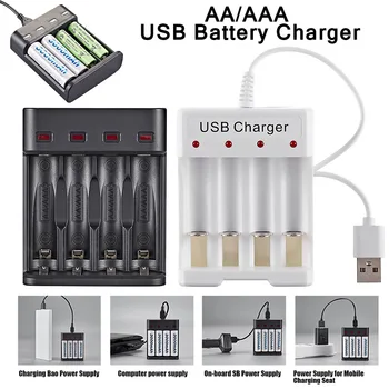 Univerzális 4 Slot USB Akkumulátor Töltő AA/AAA Újratölthető Akkumulátor Okos IC-szabályozás Megakadályozza a Túltöltés az Elemek Hatalma Tartozék