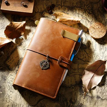 Utazási notebook marhabőr retro notebook kézi loose-leaf könyv marhabőr napló le a polcról
