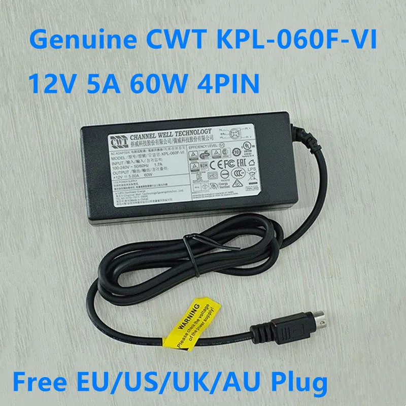 Valódi CWT-KPL-060F-VI. 4 tűs 12V 5A 60W AC Adapter Töltő HIKVISION 7816HW 7808HW Kijelző Tápegység Töltő0