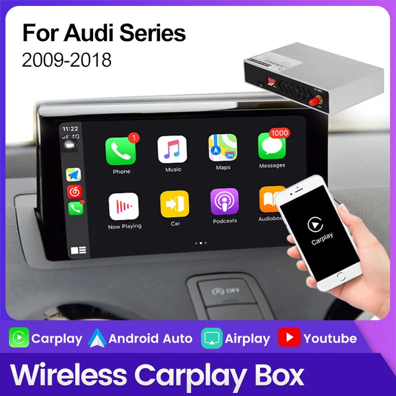 Vezeték nélküli Carplay Dobozban, AUDI A1 A3 A4 A5 A6 A8 S5 Q3 Q5 Q7 MMI 2G 3G MIB Rendszer Android, Apple Auto Video Modul Siri Ellenőrzés0