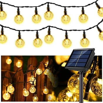 Vízálló Napenergia Kristály Gömb String Lámpák 8 Módok Kerti Party Dekoráció 50/100 LED Tartalmazza
