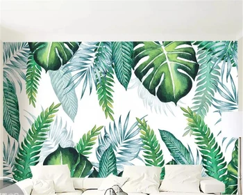 wellyu cucc de parede Egyéni háttérkép, 3D Sztereó Falfestmények Egyszerű, Kézzel festett Trópusi Növény Levelei Háttér tapéta freskó