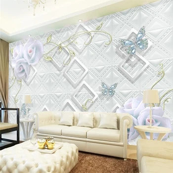 wellyu Egyszerű gyönyörű fehér dombornyomott három-dimenziós virágok 3D TV háttér fal egyéni nagy falfestmény, zöld háttérkép