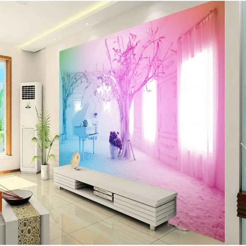 wellyu Egyéni nagyméretű freskók 3D-s fantasy rózsaszín zongora hó TV háttérképet falfestmények vlies tapéta1