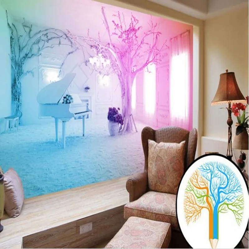 wellyu Egyéni nagyméretű freskók 3D-s fantasy rózsaszín zongora hó TV háttérképet falfestmények vlies tapéta2